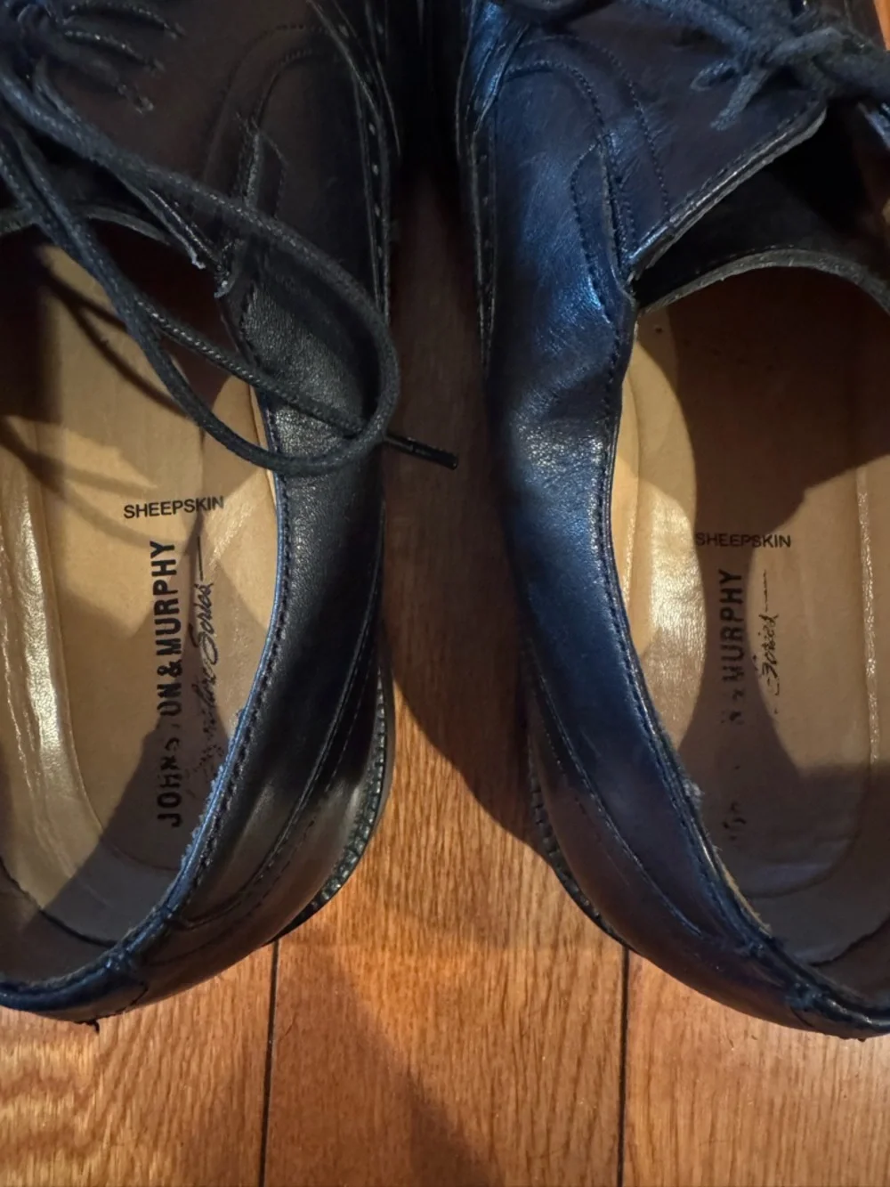 Johnston & Murphy Black Wingtip Oxford Dress Shoes Men’s 8.5W – Polished Leather
